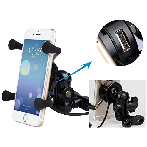 Universal Bicicleta Motocicleta Montar Soporte - USB Cargador de Teléfono Celular para iPhone, GPS, Sony y Otros Teléfonos con 3.5-6 Pulgadas Pantalla(Motorcycle X-Grip Holder)