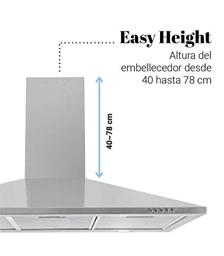 Universal Blue - Campana Piramidal de Acero Inoxidable 90 cm - 3 Velocidades - Potencia 450 m3/h