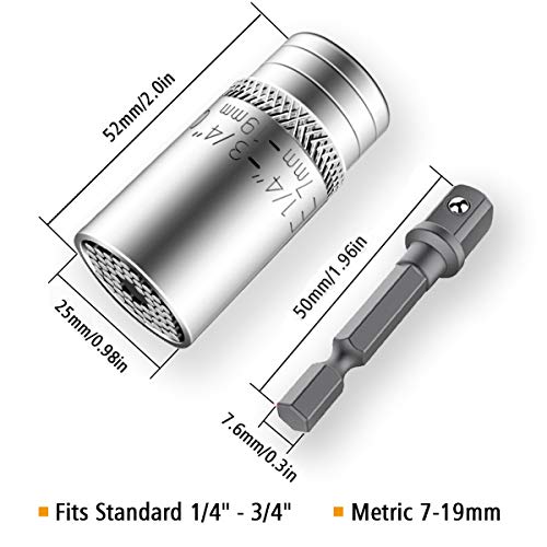 Universal Llave de Vaso - Lambony 7 a 19 mm Pequeño Multifuncional con Adaptador, Adaptador Hexagonal Herramientas de Reparación con Adaptador para Taladro Eléctrico