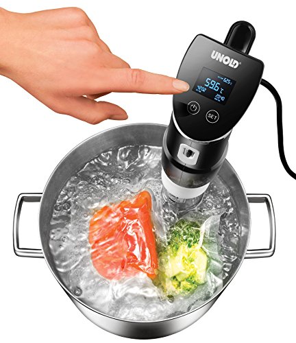 UNOLD Stick Time Sous Vide Garer para Todas Las ollas a Partir de 18 cm de Altura, precisión de Temperatura de 0,2 °C, Ajustable de 0 a 95 °C, hasta 20 l de Agua, 1300 W, Acero Inoxidable/Negro