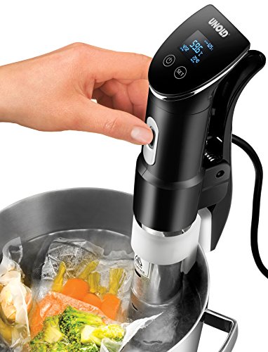 UNOLD Stick Time Sous Vide Garer para Todas Las ollas a Partir de 18 cm de Altura, precisión de Temperatura de 0,2 °C, Ajustable de 0 a 95 °C, hasta 20 l de Agua, 1300 W, Acero Inoxidable/Negro