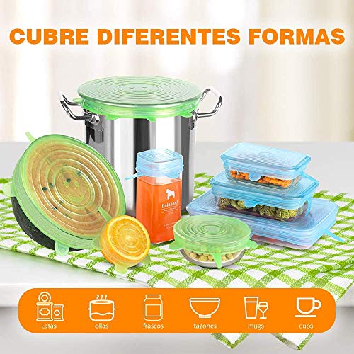 UOON Tapas de Silicona Elásticas 13pcs Tapas de Silicona Reutilizables Ecológicas para Alimentos Tapas Expansibles Rectangulares y Redondas para Varios Contenedores, Platos, Tazones, Latas