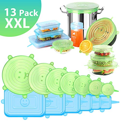 UOON Tapas de Silicona Elásticas 13pcs Tapas de Silicona Reutilizables Ecológicas para Alimentos Tapas Expansibles Rectangulares y Redondas para Varios Contenedores, Platos, Tazones, Latas