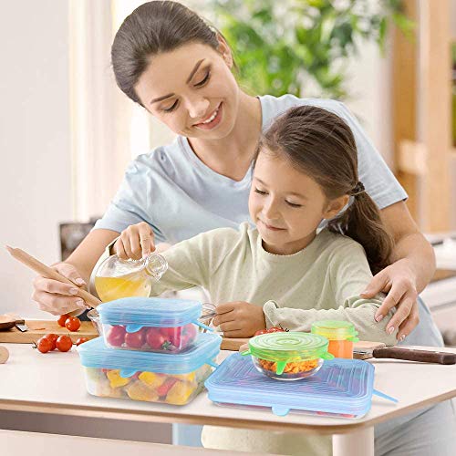 UOON Tapas de Silicona Elásticas 13pcs Tapas de Silicona Reutilizables Ecológicas para Alimentos Tapas Expansibles Rectangulares y Redondas para Varios Contenedores, Platos, Tazones, Latas