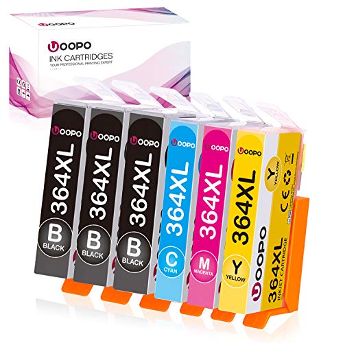 Uoopo 364 XL Alta Compatible Reemplazo 364 364XL Cartuchos de Tinta Photosmart 7510 5520 5510 5511 5512 5514 5515 7520 5522 5524 6510 6520 6512 (3 Negro, 1 Cian, 1 Magenta, 1 Amarillo)