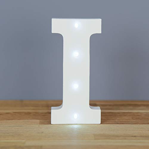 Up in Lights Muestra decorativa de madera blanca de las letras del LED - colgante de pared con pilas - Letra I