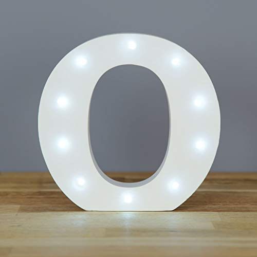 Up in Lights Muestra decorativa de madera blanca de las letras del LED - colgante de pared con pilas - Letra O