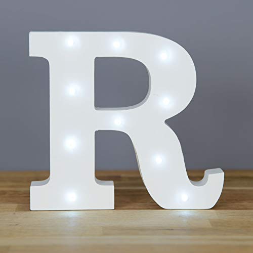 Up in Lights Muestra decorativa de madera blanca de las letras del LED - colgante de pared con pilas - Letra R