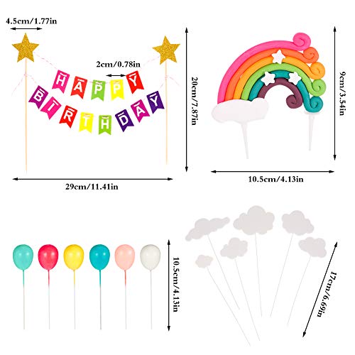 upain Decoración para Tartas Arco Iris Decoración de Pasteles Cupcake Toppers con Cloud Rainbow Star Globos de Colores Tarjeta de Feliz Cumpleaños Kit para Infantiles Niños Niñas Tartas Cumpleaños