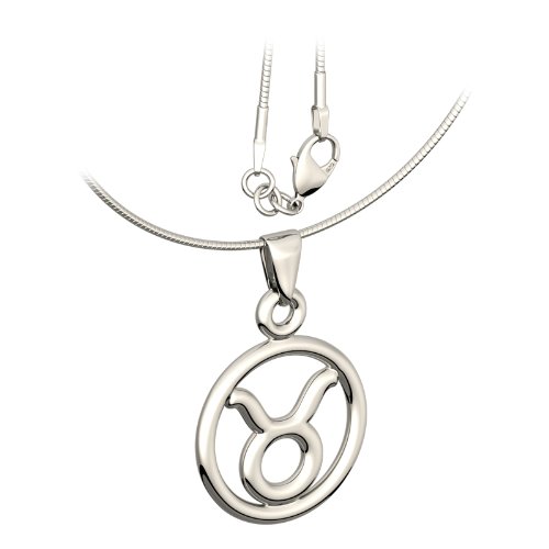 UPCO Jewellery 925 Plata esterlina, Tauro (Abril 20-Mayo 20) El Signo del Zodiaco del Toro, Representa una Gran Fuerza de voluntad y la Resistencia al Cambio, Collar Pendiente, 18"