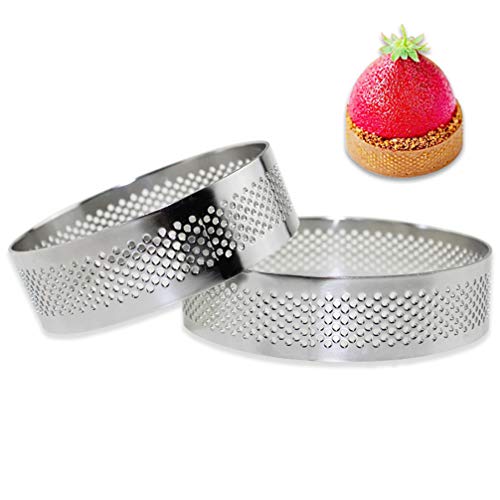 UPKOCH Anillo de acero inoxidable perforado para tartas y repostería, herramientas para hacer pasteles de mousse Pie Quiche Círculo Molde donas galletas hamburguesas 7 x 7 x 2.2cm plata