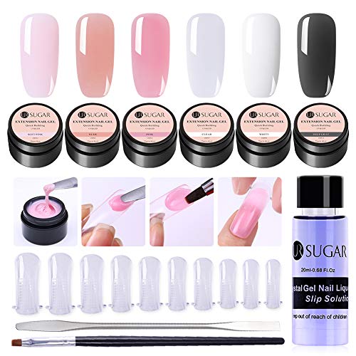 UR SUGAR 15ml Poly Nail Gel Kit Gel Constructor Uñas Gel Kit Completo Acrigel para Uñas Poligel -Brush+Picker, Dual Form, Slip Solution 6 Cajas Uñas Kit