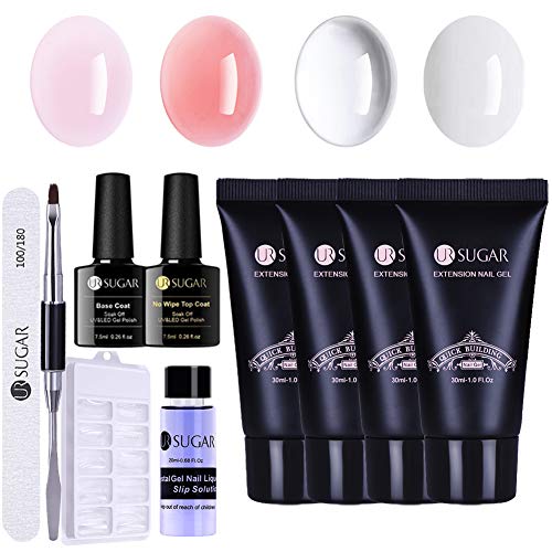 UR SUGAR 30ml Poly Nail Gel Kit Gel Constructor Uñas Gel Kit Completo Acrigel para Uñas Poligel -Brush+ Dual Form, Slip Solution, Top Coat Base Coat Kit