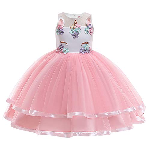 URAQT Disfraz de Princesa, Traje del Vestido Traje de Princesa de la Nieve Vestido Infantil Disfraz de Princesa de Niñas para Frozen Themed Fiesta Cumpleaños Navidad Halloween Ros 110CM