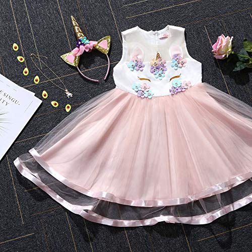 URAQT Disfraz de Princesa, Traje del Vestido Traje de Princesa de la Nieve Vestido Infantil Disfraz de Princesa de Niñas para Frozen Themed Fiesta Cumpleaños Navidad Halloween Ros 110CM