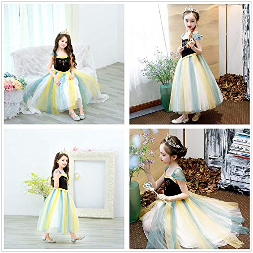 URAQT Vestido de Elsa Anna, Vestido de Princesa para Niñas, Disfraz de Anna con Varita y Corona, Vestido Elegante para Cosplay, Halloween, Navidad, Fiesta