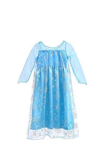 URAQT Vestido de Princesa Elsa, Reina Frozen Disfraz Elsa Vestido Infantil Niñas Costume Azul Cosplay de Disney Disfraz de Halloween, Cumpleaños, Carnaval y la Fiesta (130) Azul