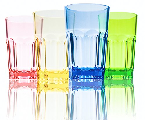 Urmelody 290 ml de color acrílico vasos irrompible vasos reciclado copas de vino tritan inastillable plástico dinkware, Assorted Colors, 4 unidades