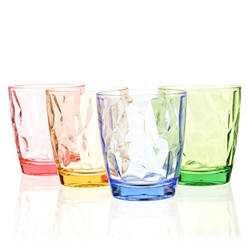 Urmelody - Vasos de plástico acrílico reciclado irrompible - Juego de 4 - En 4 colores variados, plástico, Blue+yellow+green+red, Set of 4