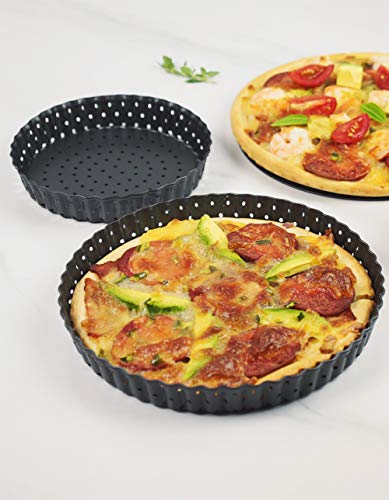 URMOSTIN Molde para Pizza con Agujeros, Molde de Quiche y Tarta de Frutas con Base Extraíble - Acero al Carbono - Recubrimiento Antiadherente - Diámetro 15 cm