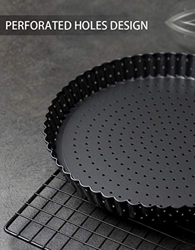 URMOSTIN Molde para Pizza con Agujeros, Molde de Quiche y Tarta de Frutas con Base Extraíble - Acero al Carbono - Recubrimiento Antiadherente - Diámetro 15 cm