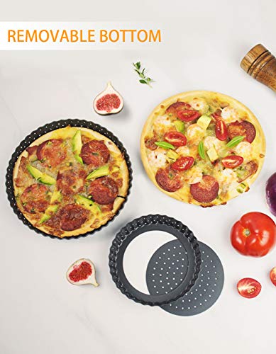 URMOSTIN Molde para Pizza con Agujeros, Molde de Quiche y Tarta de Frutas con Base Extraíble - Acero al Carbono - Recubrimiento Antiadherente - Diámetro 15 cm