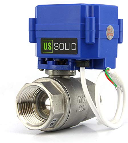 U.S. Solid 1" Válvula Motorizada 220V AC (85V-265V AC), 2 Vias acero inoxidable Válvula de bola electrica, 2 Cables, Regreso Automatico, Normalmente Abierta