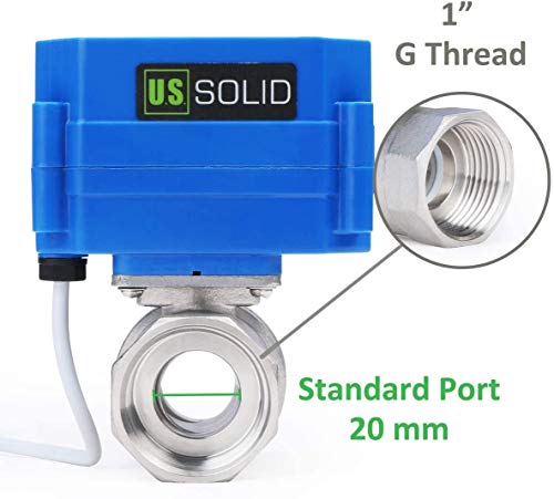 U.S. Solid 1" Válvula Motorizada 220V AC (85V-265V AC), 2 Vias acero inoxidable Válvula de bola electrica, 2 Cables, Regreso Automatico, Normalmente Abierta