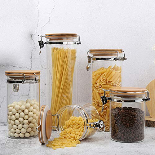 Usmascot Botes para Alimentos, Vidrio Alto de Borosilicato Cilindro Hermético Almacenamiento de Alimentos Envase Frasco, Tarro con de Vidrio, Tapa de Bambú & Anillo de Sellado de Silicona (850ml)