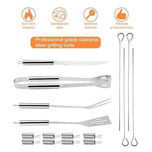 Utensilios Barbacoa, 16 pcs Herramientas de Barbacoa de Acero Inoxidable Kit de Herramientas de Parrilla de Barbacoa Profesional Barbacoa Parrilla Herramienta