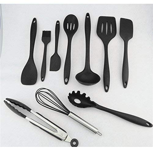 Utensilios Cocina de Silicona 10 Piezas, Juego de Cocina Resistente al Calor, pinzas, batidor Silicona, Cepillo, Espátulas, Cuchara Ranurada, Cucharas de Cocina, Paleta de Arroz.