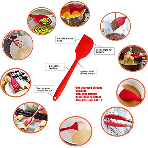 Utensilios Cocina de Silicona,KagoLing 10 Piezas Juego de Utensilios de Cocina Resistentes al Calor y Antiadherentes con Mango de para Utensilios