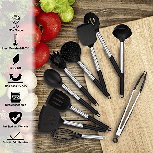 Utensilios de Cocina de Silicona, 24 Piezas Juego de Utensilios de Cocina antiadherentes con Mango de Acero Inoxidable, resistentes al Calor, Incluyendo Espátula, Espumadera, Cucharón, ect.