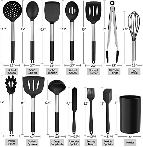 Utensilios de Cocina de Silicona, 24 Piezas Juego de Utensilios de Cocina antiadherentes con Mango de Acero Inoxidable, resistentes al Calor, Incluyendo Espátula, Espumadera, Cucharón, ect.