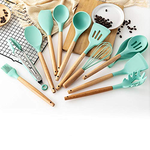 Utensilios De Cocina De Silicona,12PCS Utensilios de Cocina de Silicona Utensilios de Cocina Set de Utensilios de Cocina antiadherentes Resistentes al Calor Herramientas de Cocina con Caja de almacen