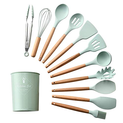 Utensilios De Cocina De Silicona,12PCS Utensilios de Cocina de Silicona Utensilios de Cocina Set de Utensilios de Cocina antiadherentes Resistentes al Calor Herramientas de Cocina con Caja de almacen