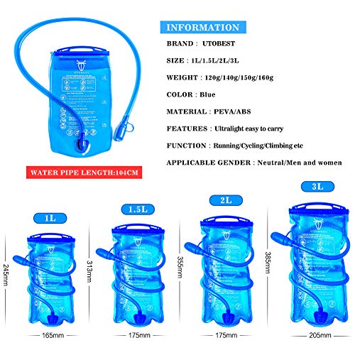 UTOBEST Bolsa de Agua para Mochilas Hidratación 1L Ciclismo Camping Senderismo Excursionismo