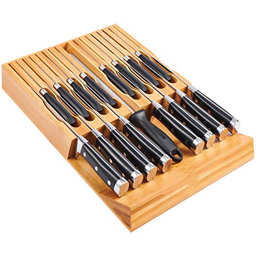 Utoplike Cajón Bloque de Cuchillos de Bambú Organizador y Soporte del Cajón, Apto para 16 Cuchillos y 1 Acero de Afilado, 43.8 x 29.2 x 4.5 cm, Bloque de Cuchillos sin Cuchillos