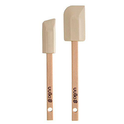 Uulki® Juego de cocina de madera de haya – Cucharas, Espátulas Spatole madera, Espátulas reposteria silicona, Pinzas de Barbacoa Parilla Grill BBQ, Cubiertos para servir Ensalada – Set Ecológicos de Europa (de 10 utensilios)