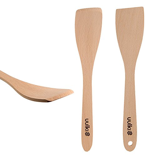 Uulki® Juego de cocina de madera de haya – Cucharas, Espátulas Spatole madera, Espátulas reposteria silicona, Pinzas de Barbacoa Parilla Grill BBQ, Cubiertos para servir Ensalada – Set Ecológicos de Europa (de 10 utensilios)