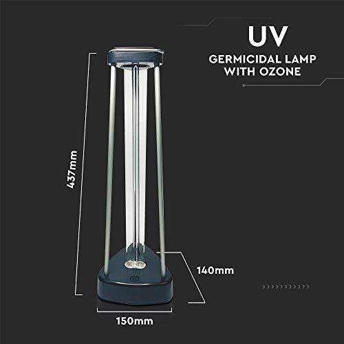 UV-C - Lámpara antigérmenes con ozono para 60 m2, 38 W, rango de longitud de onda 200 nm, interruptor táctil, 10 segundos de retraso