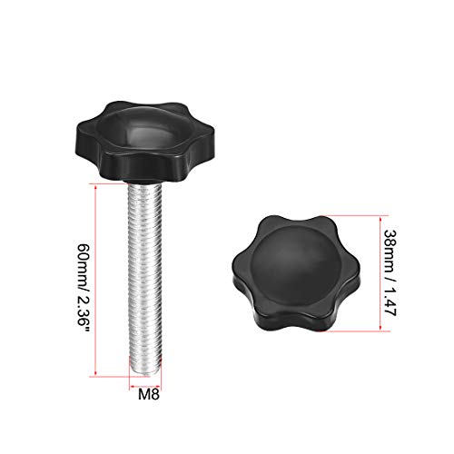 Uxcell - Perilla de tornillo de sujeción, 38 mm de diámetro con forma de hexágono de estrella M8 × 60 mm rosca macho, 2 unidades