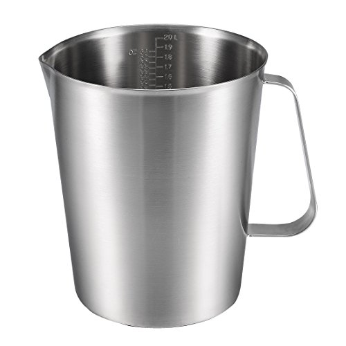 uxcell - Vaso medidor, 2000 ml, 2 escalas de medición, incluida la escala ML, escala de onza, vaso graduado de acero inoxidable 304 con mango para líquidos de cocina de laboratorio