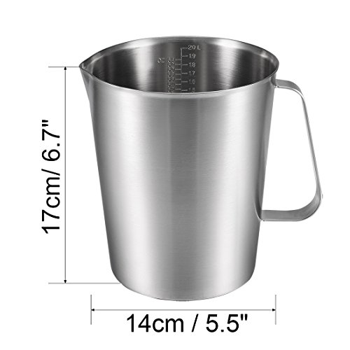 uxcell - Vaso medidor, 2000 ml, 2 escalas de medición, incluida la escala ML, escala de onza, vaso graduado de acero inoxidable 304 con mango para líquidos de cocina de laboratorio