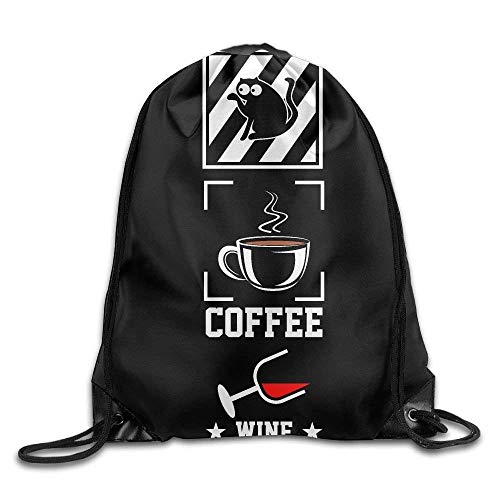 uykjuykj Bolsos De Gimnasio,Cute Drawstring Backpack Cute Clever Coffee Cats Cocktails Essentials of Life Design Print Drawstring Backpack Rucksack Shoulder Bags Gym Bag Lightweight Unique 17x14 IN