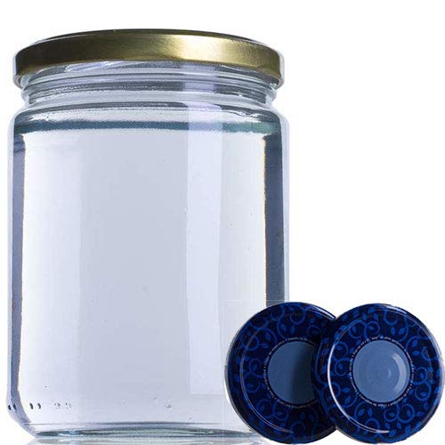 V. JUVASA, S.L. Tarros de Cristal herméticos para conservas 445 ml Botes de Cristal para mermeladas chuches y Regalos - 25 tarros con Tapa Azul