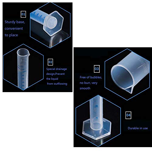 VABNEER Cilindro de Medición Cilindro Graduado de doble Lado Cilindro de Medición de Líquido Plástico Para Herramientas de Laboratorio de Tubos de Ensayo 10ml 25ml 50ml 100ml 4 Piezas