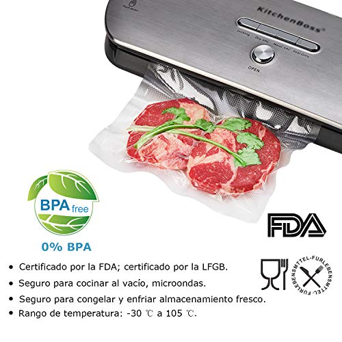 VacSaver Bolsas de Vacío 3 Rollos 17cm x 5m con Cutter-Box, 8 Veces más Fresco Rollos de Envasado al Vacío para Almacenaje de Alimentos, Sous Vide, BPA Free