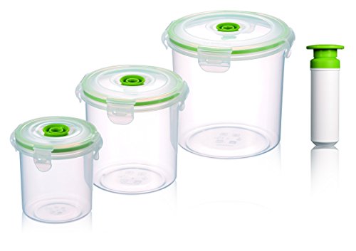 Vacuumsaver FLS6 Set de Tuppers al Vacío Redondos, Transparente y Verde, 31x59x47 cm, 3 Unidades