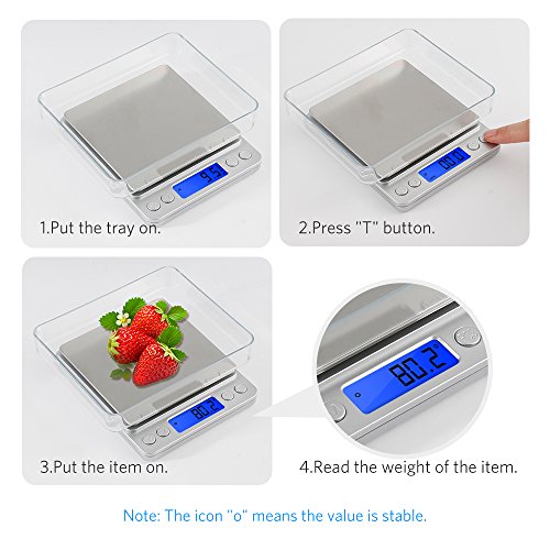 VADIV Báscula Digital de Cocina,0.1g/3kg Balanza Precision con Pantalla LCD e 2 Bandejas, Balanza Cocina de Acero Inoxidable,Balanza de Alimentos Alta Precisión,Vasculas de Cocina(No Incluye Batería)